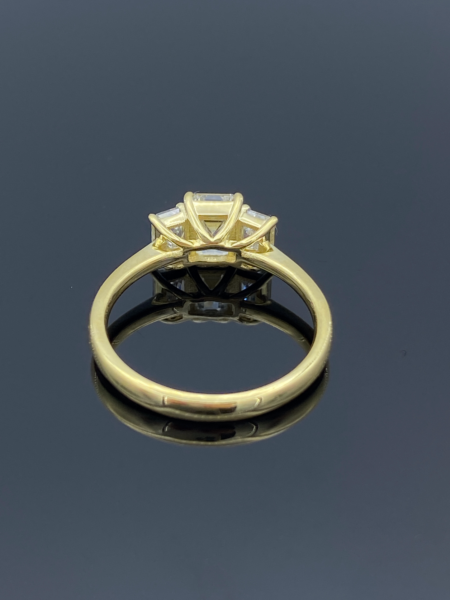 Three Stone Emerald-Cut Diamonds Engagement Ring in 18K Yellow Gold - L and L Jewelry