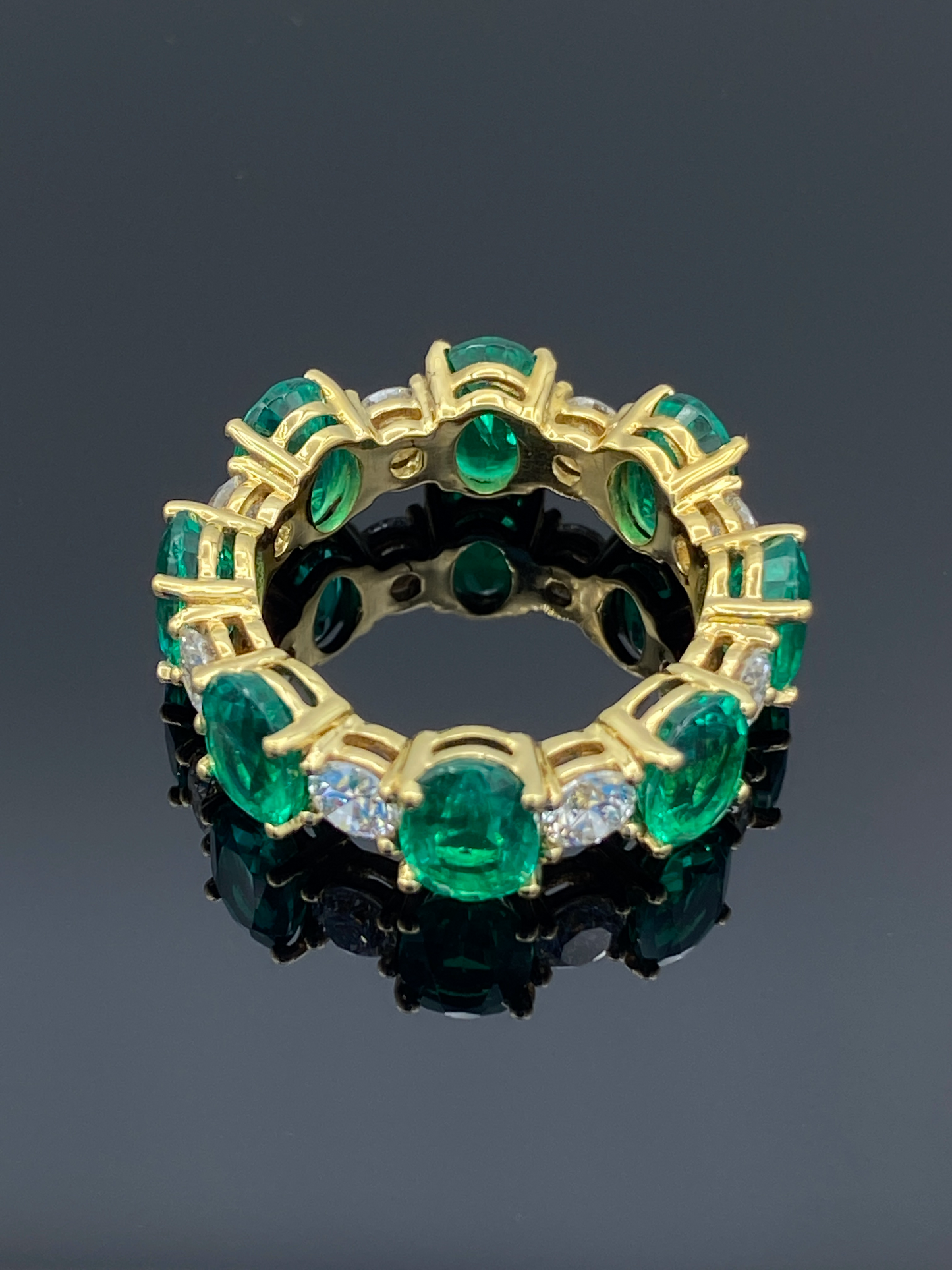 Emerald and Diamond Eternity Ring in 14K Yellow Ring - L and L Jewelry