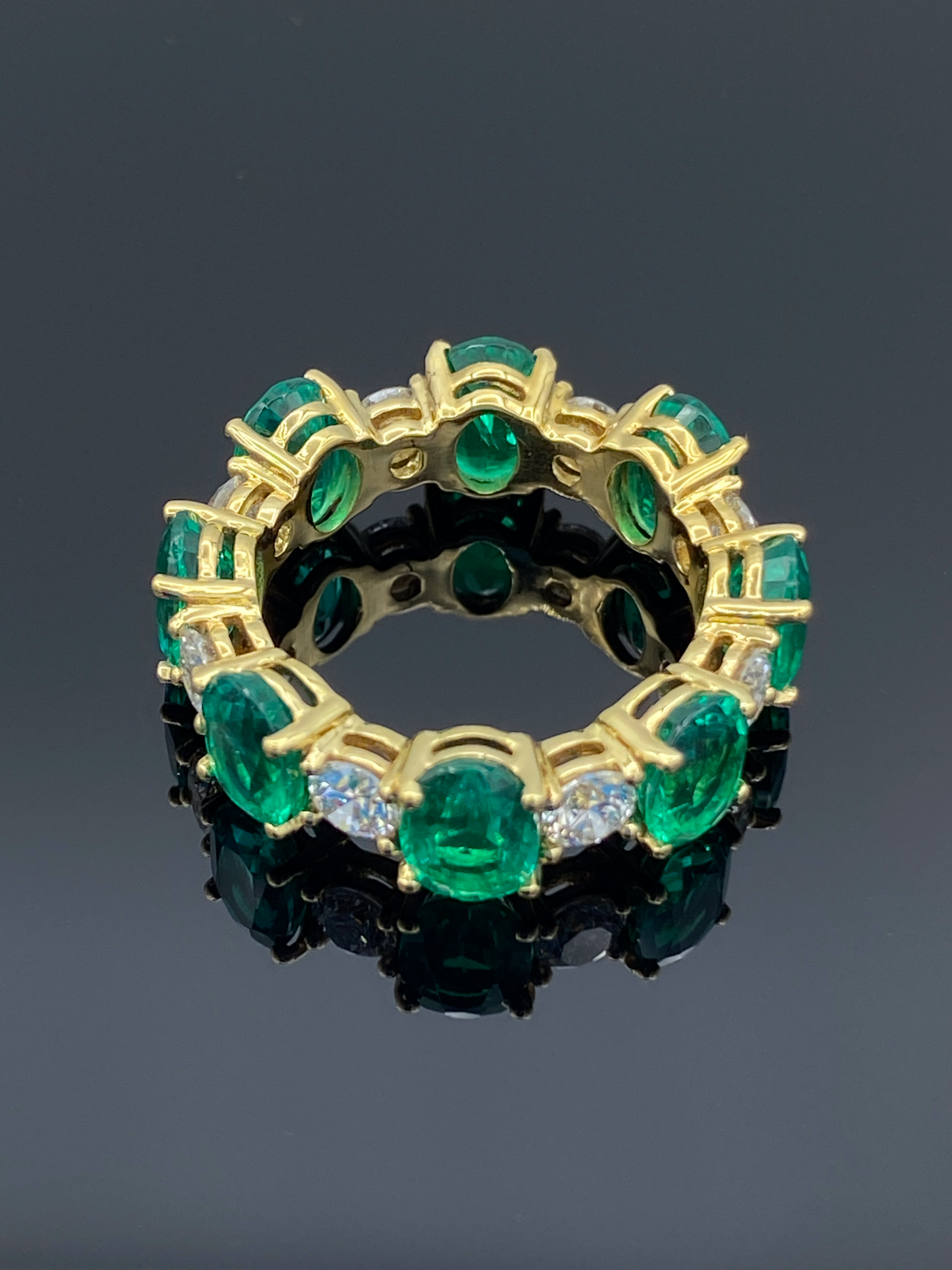 Emerald and Diamond Eternity Ring in 14K Yellow Ring - L and L Jewelry