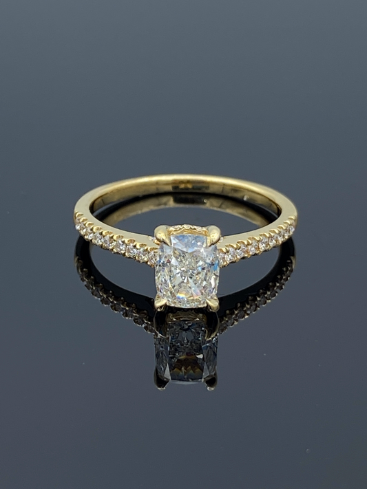Cushion-Cut Prong Setting Diamond Engagement Ring in 18K Yellow Gold - L and L Jewelry