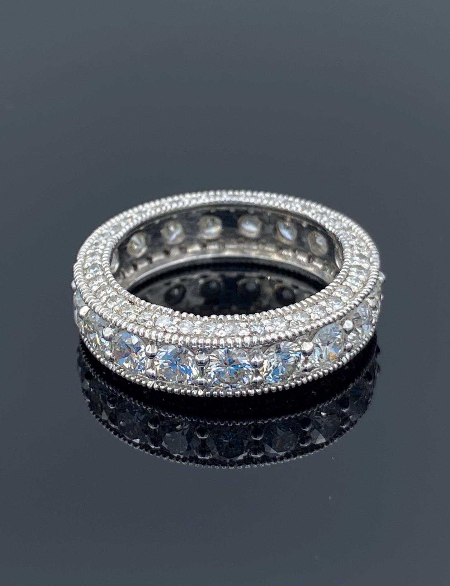 Vintage Look Eternity Wedding Ring in 14K White Gold - L and L Jewelry