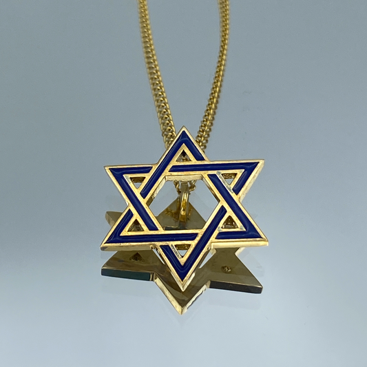 Blue Enameled Star of David Pendant in 18K Yellow Gold - L and L Jewelry