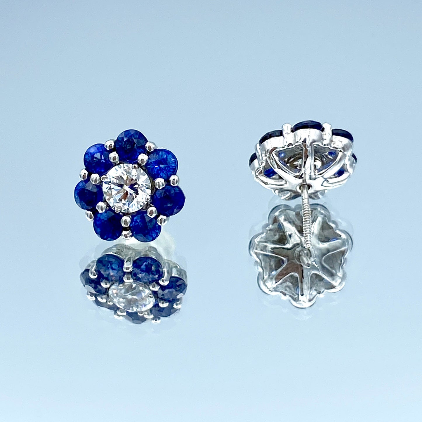 Sapphire and Diamond Halo Jacket Stud Earrings in 14K White Gold - L and L Jewelry