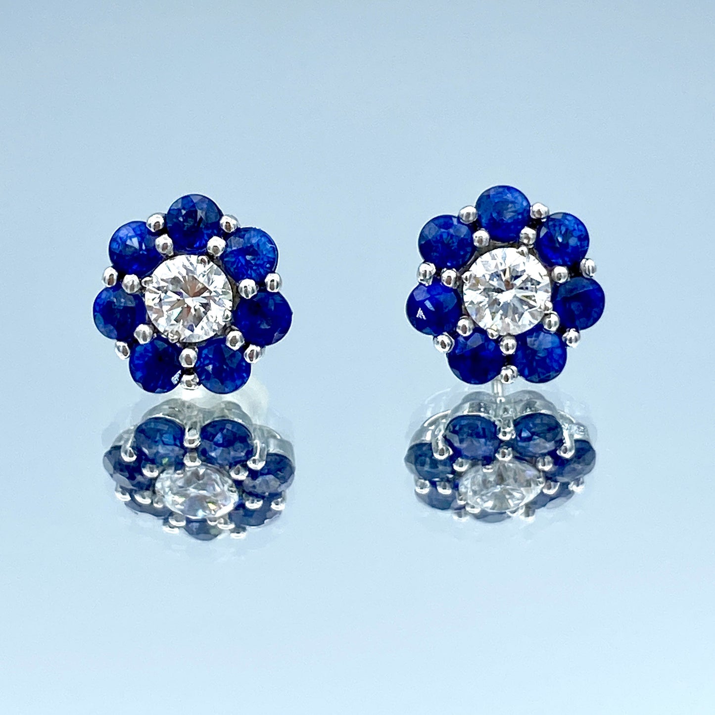 Sapphire and Diamond Halo Jacket Stud Earrings in 14K White Gold - L and L Jewelry