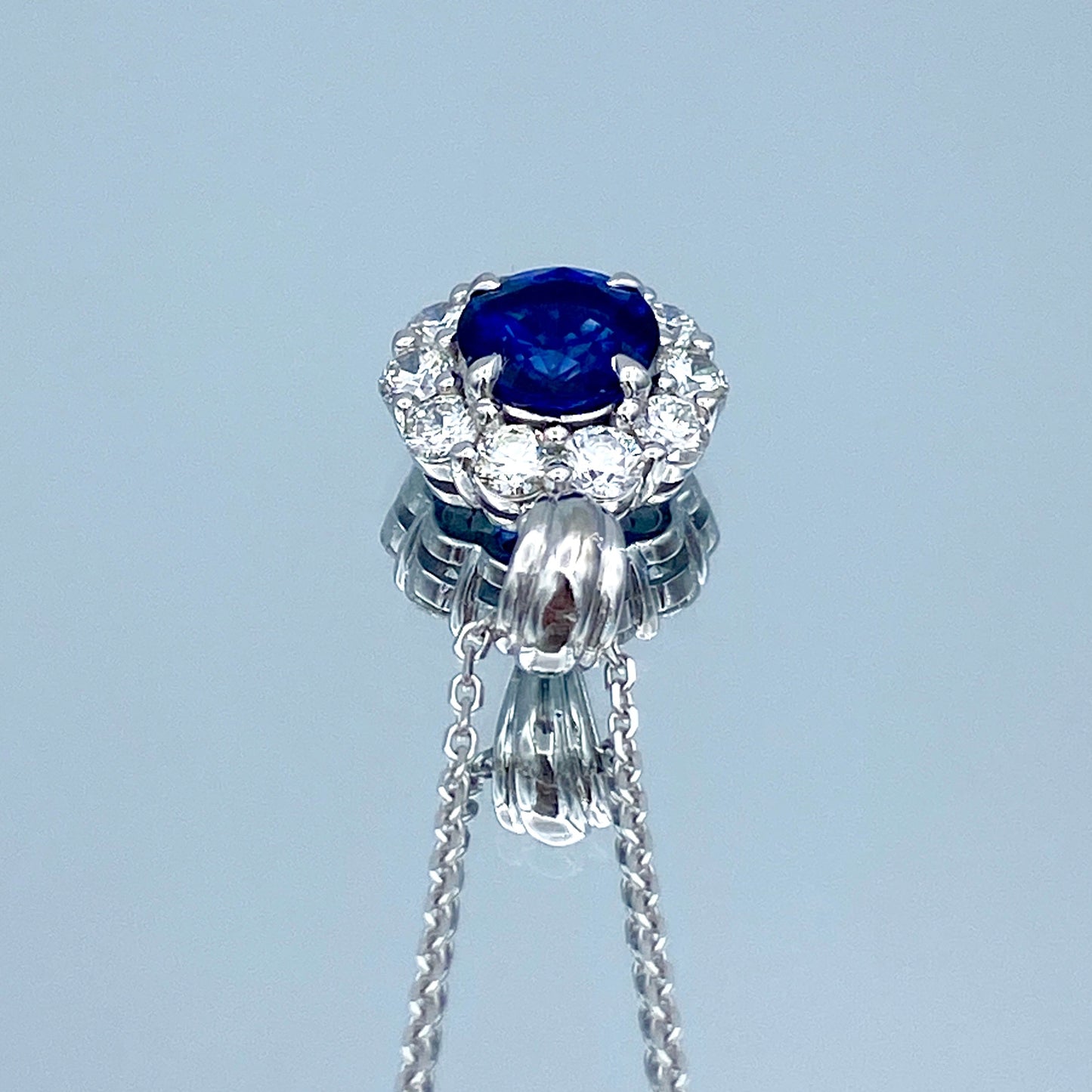 Floral Design Sapphire and Diamond Necklace in 14K White Gold - L and L Jewelry