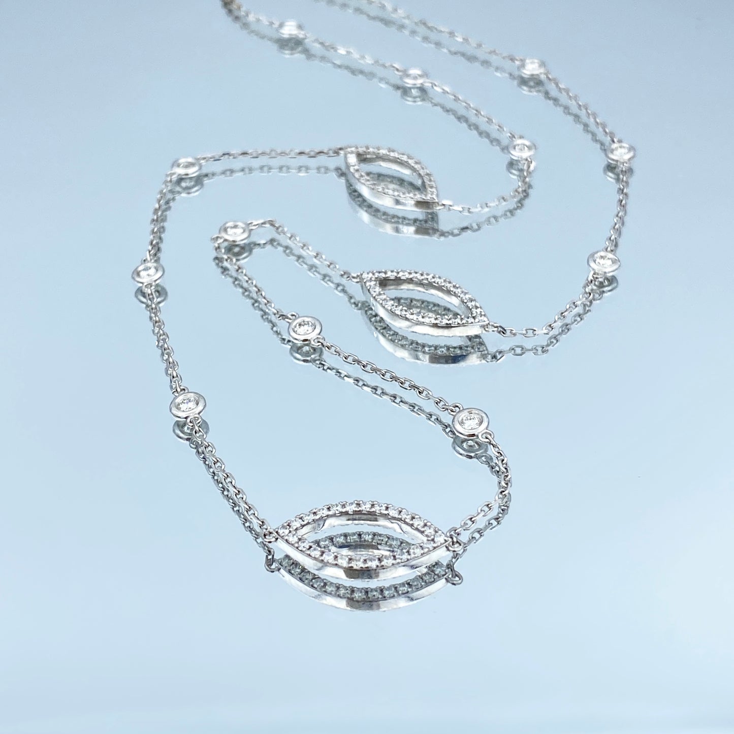 Diamonds by the Yard Necklace with Pave Stations in 14K White Gold - L and L Jewelry