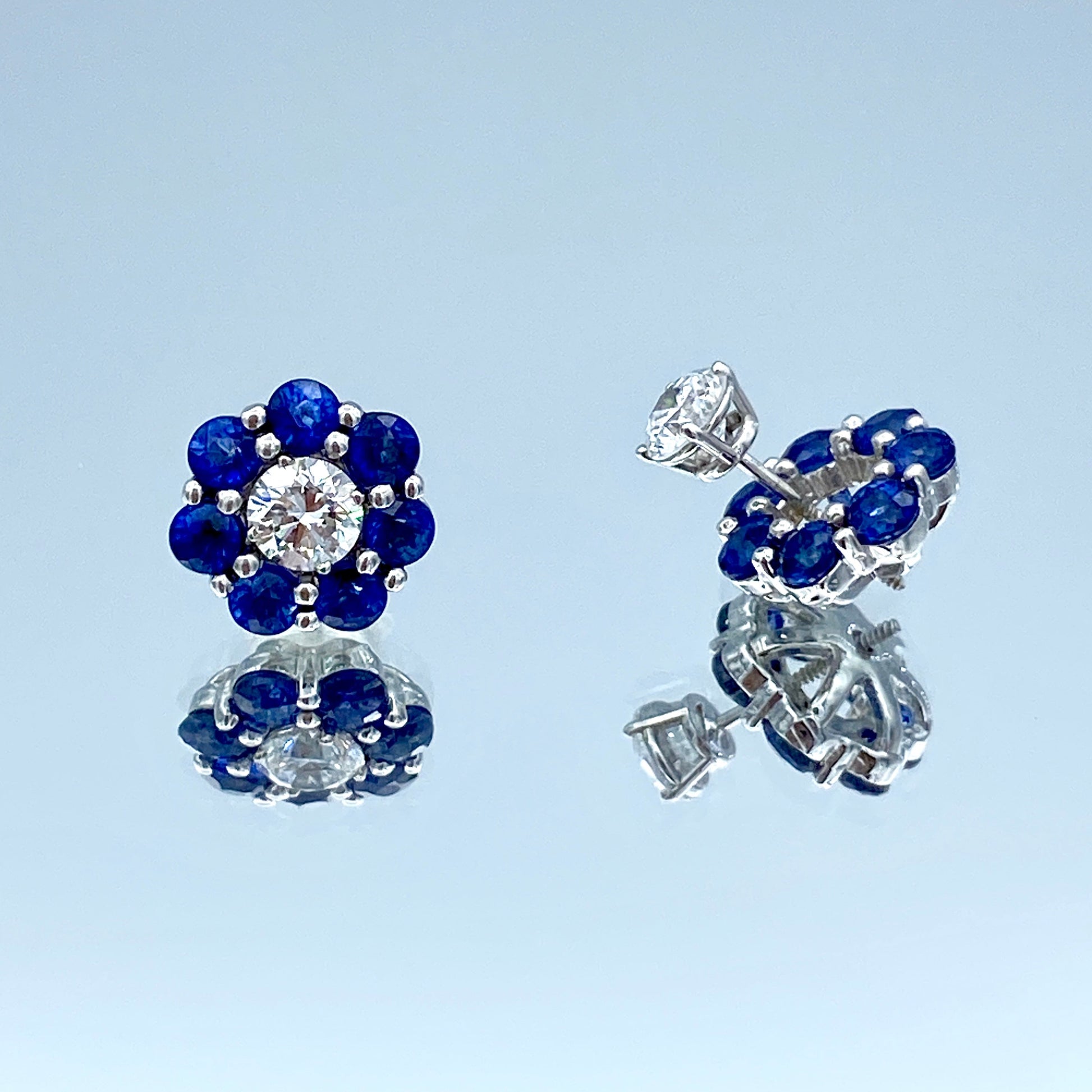 Sapphire and Diamond Halo Jacket Stud Earrings in 14K White Gold - L and L Jewelry