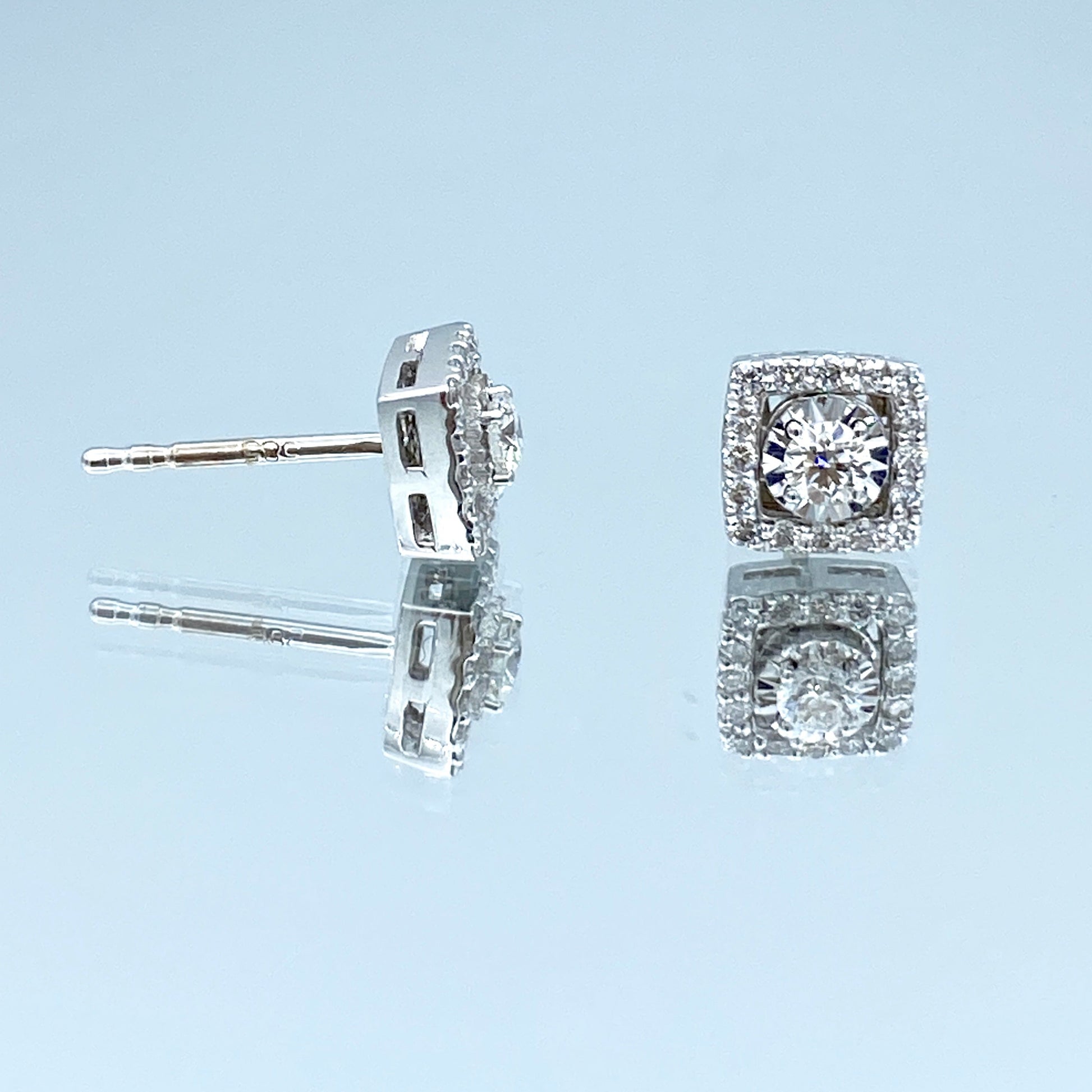 Square Halo Diamond Stud Earrings in 14K White Gold - L and L Jewelry