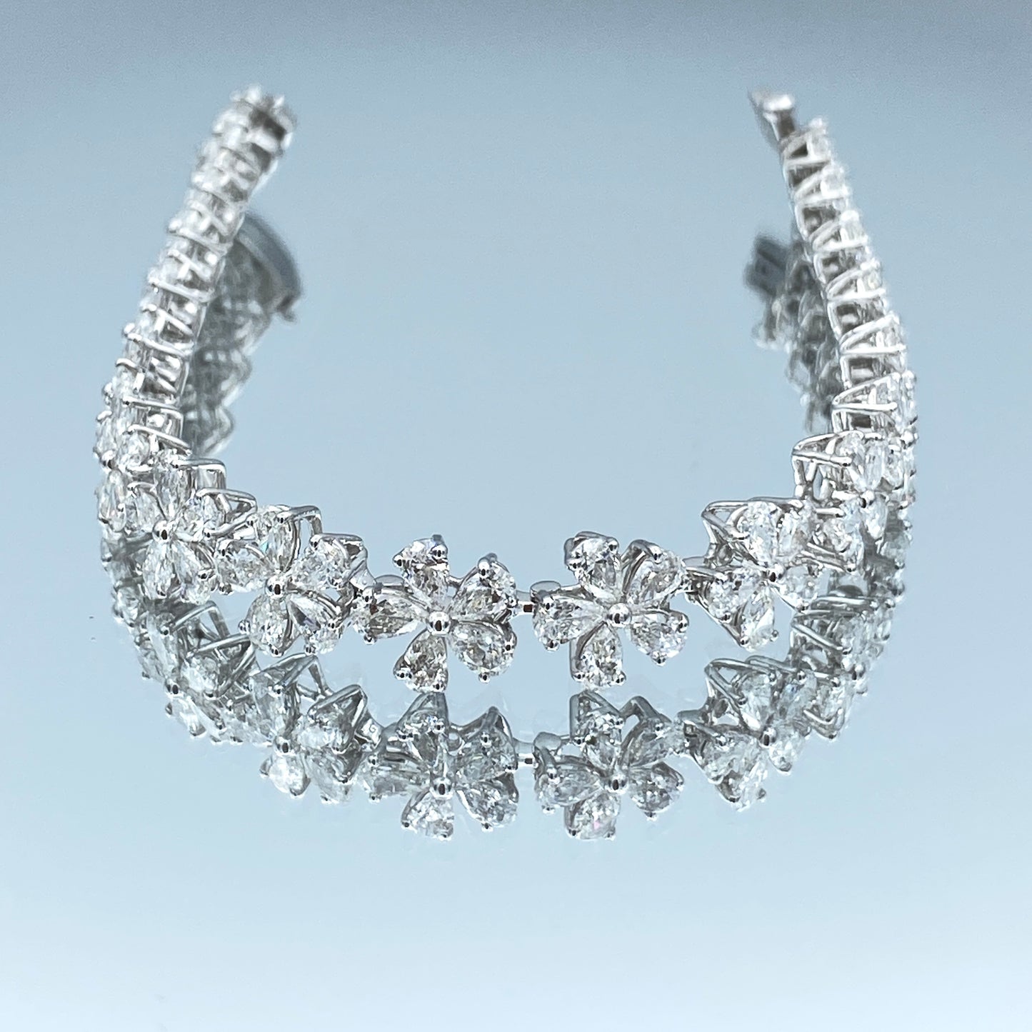 Floral Design Pear Shape Diamond Bracelet in 14K White Gold - L and L Jewelry