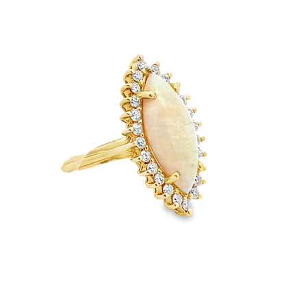 Marquise-Cut Opal Ring with Diamond Halo in 14K Yellow Gold