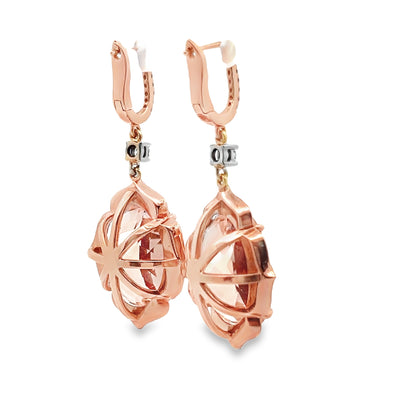 Morganite and Diamond Dangle Earrings in 14K Rose Gold