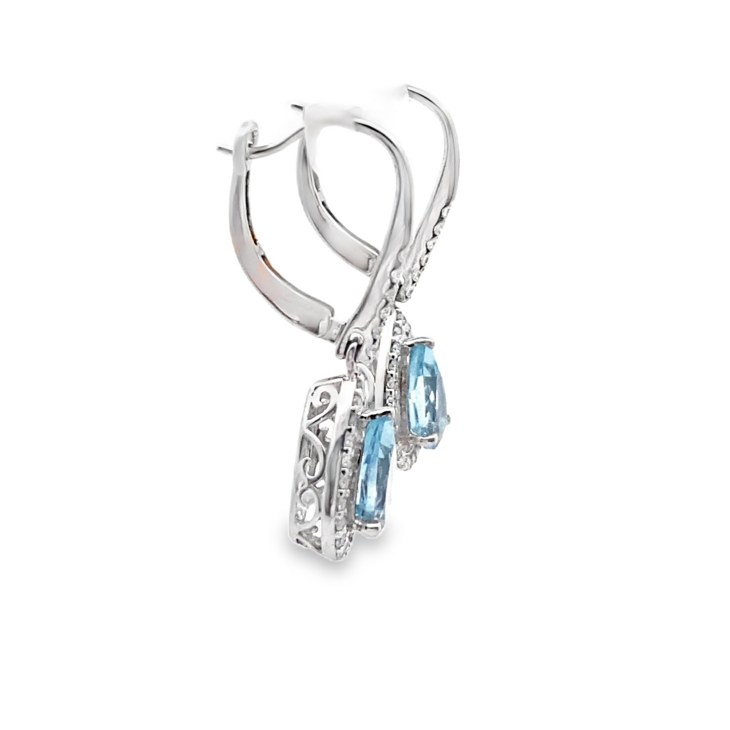 Aquamarine and Diamond Tear Drop Earrings in 14K White Gold