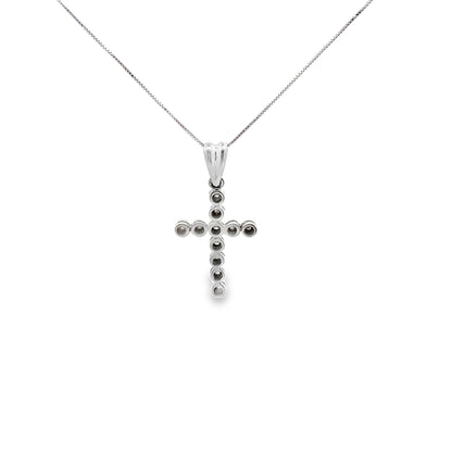 Round Cut Dotted Cross Necklace in 14K White Gold