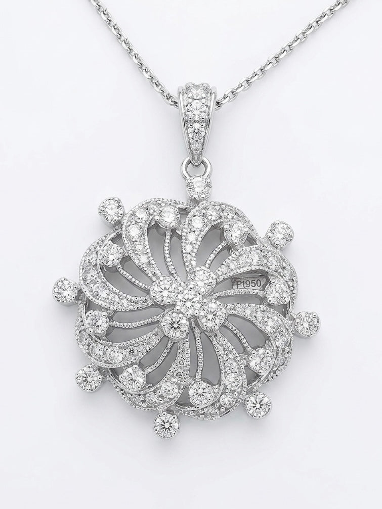 Vintage Style Round Diamond Pendant in 14K White Gold
