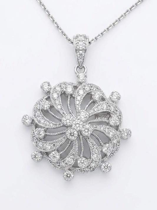 Vintage Style Round Diamond Pendant in 14K White Gold