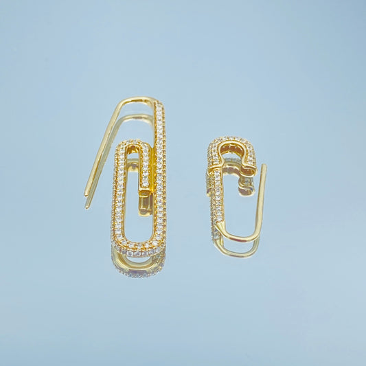 Safety Pin and Paper Clip Earring in 14K Yellow Gold