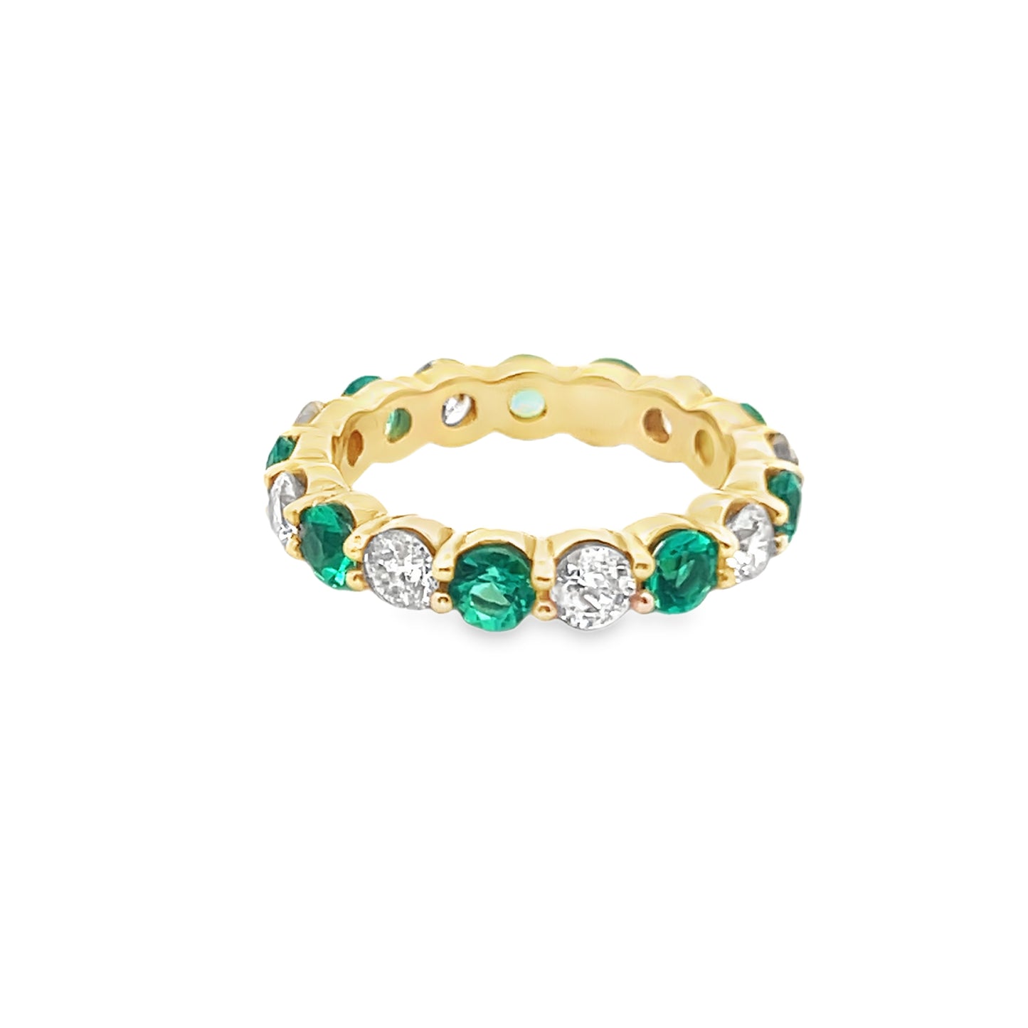 Alternating Round-Cut Emerald and Diamond Eternity Ring in 14K Yellow Gold