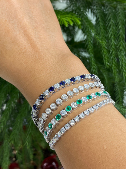 Alternating Emerald and Diamond Tennis Bracelet in 14K White Gold