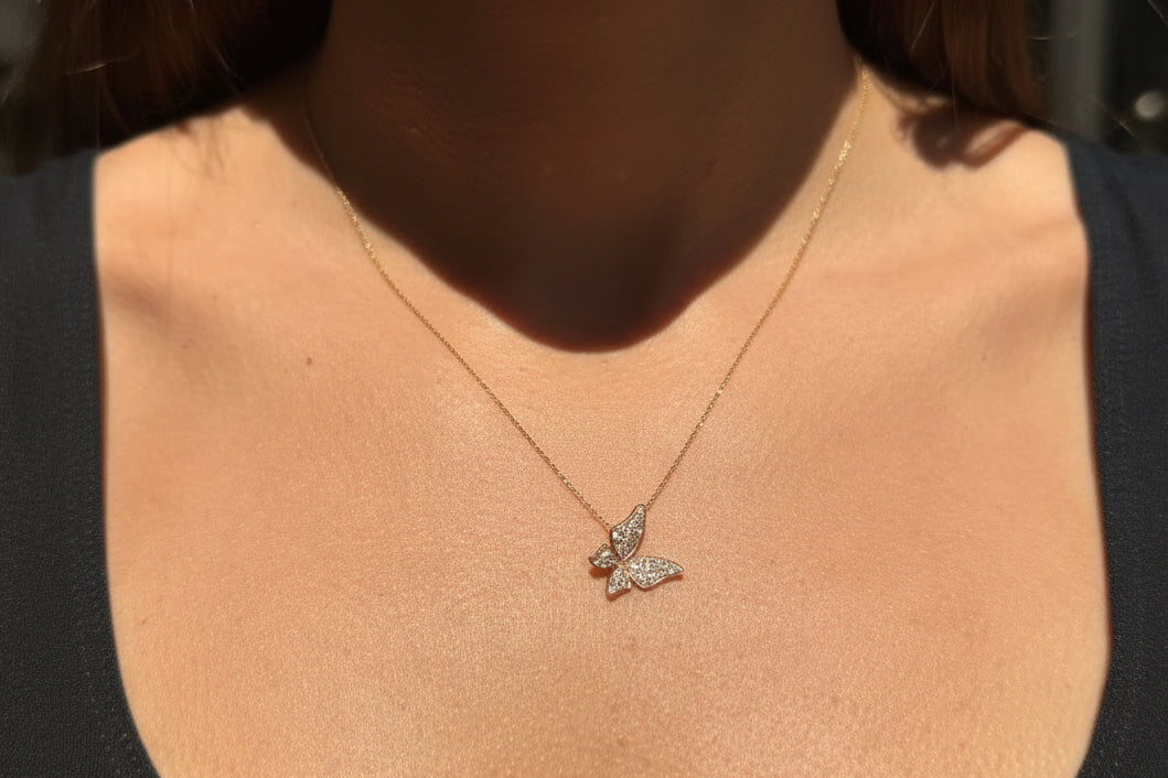 Butterfly Diamond Pendant in 14K Rose Gold