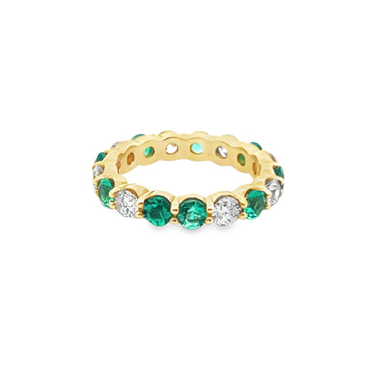 Alternating Round-Cut Emerald and Diamond Eternity Ring in 14K Yellow Gold