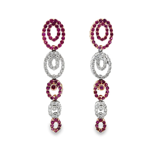 Pink Sapphire and Diamond Drop Earrings in 14K White Gold