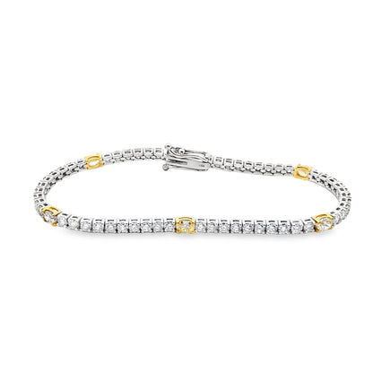 Alternating Fancy Yellow Diamond Tennis Bracelet in 14K White Gold