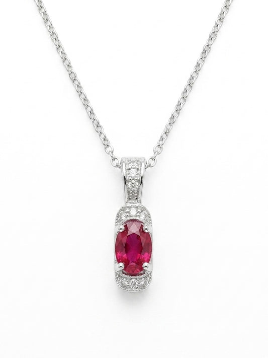 Oval-Cut Ruby and Diamond Pendant in 14K White Gold