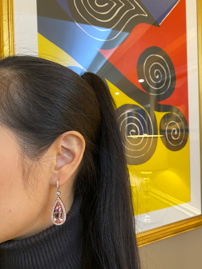 Pear-Shape Morganite Drop Earrings with Diamond Halo in 14K Rose Gold