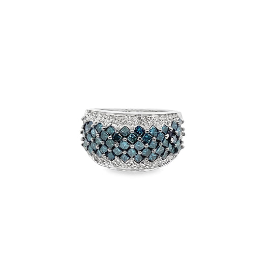 Blue and White Diamond Statement Ring 14K White Gold