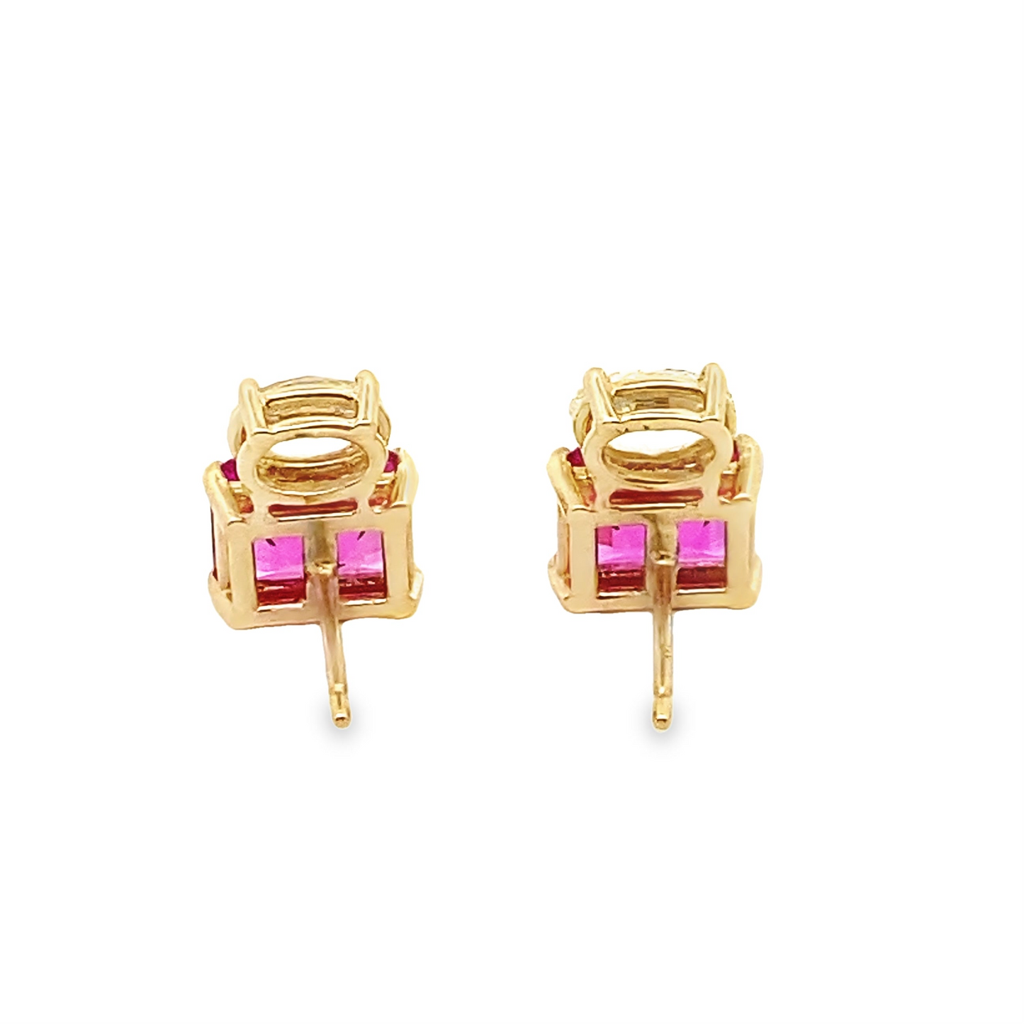 Pink Sapphire & Yellow Diamond Stud Earrings in 14K Yellow Gold