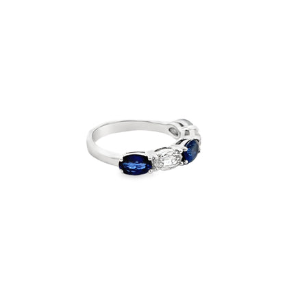 Halfway Alternating Oval Cut Sapphire and Diamond Ring in 14K White Gold