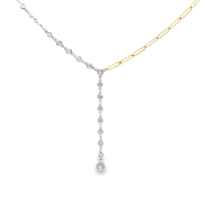 Bezel-Set Round Brilliant-Cut Diamond Necklace in 14K White and Yellow Gold