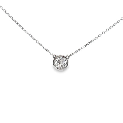 Bezel Set Round Brilliant-Cut Diamond Pendant in 14K White Gold