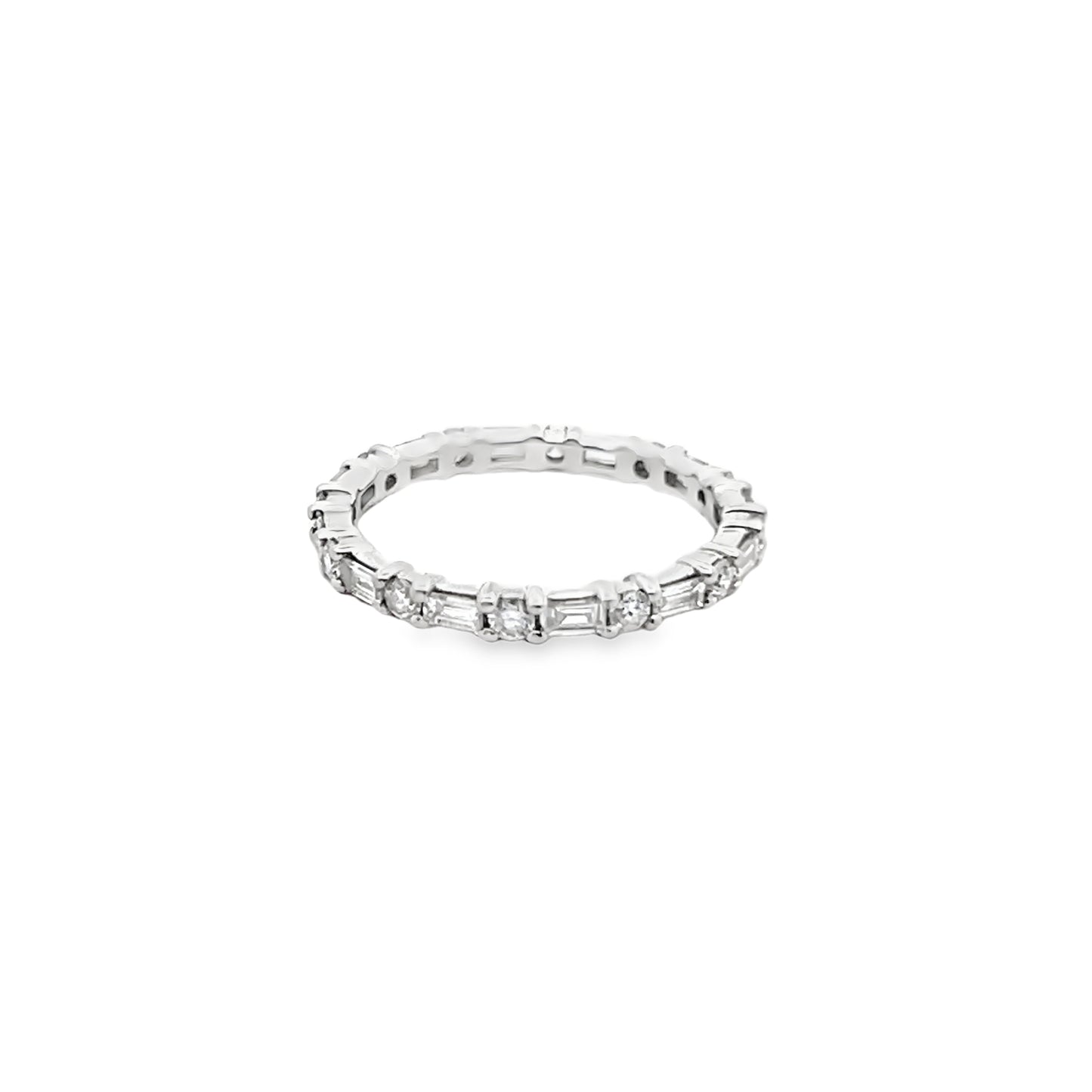 Baguette-Cut and Round-Cut Diamond Eternity Ring in 14K White Gold