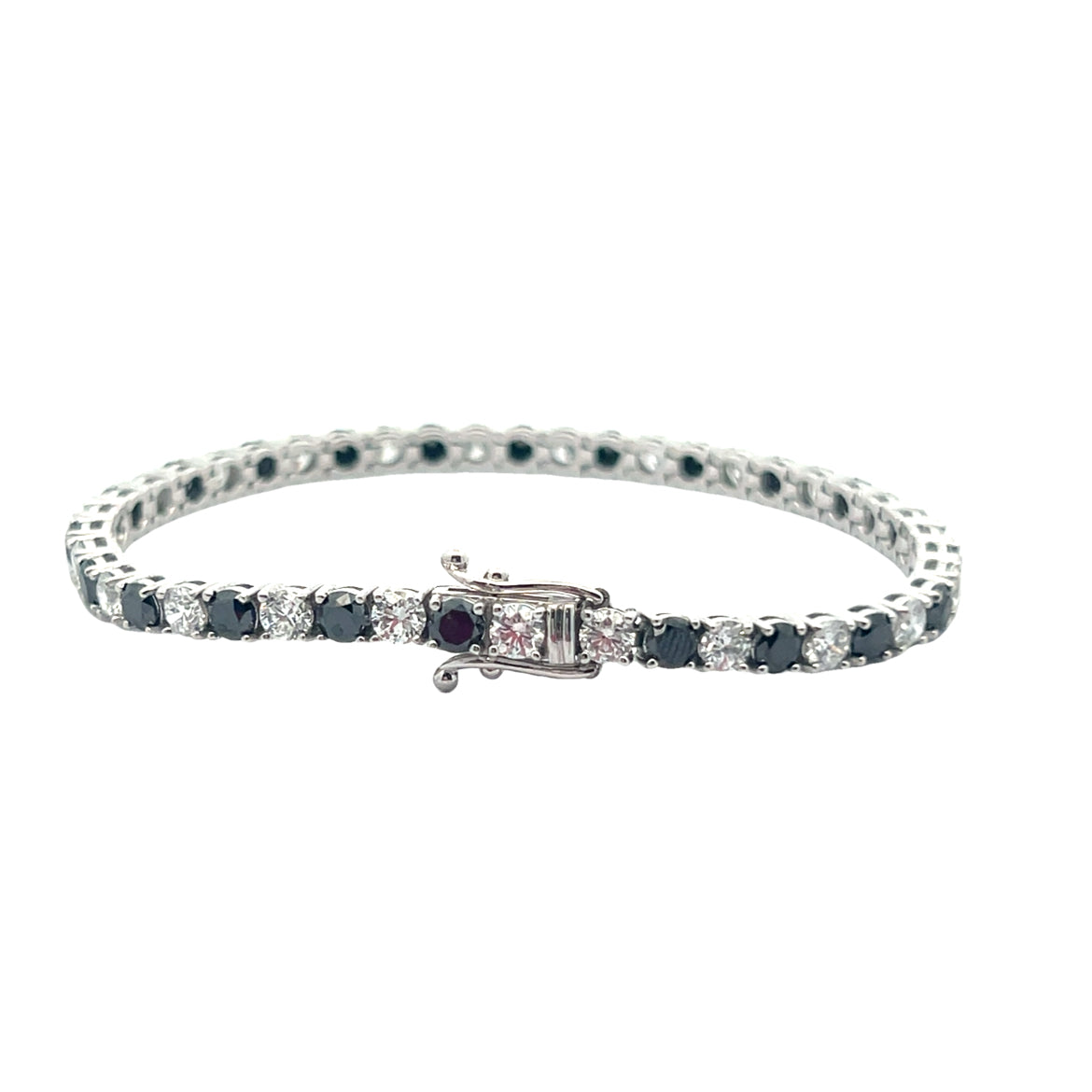 Black and White Diamond Tennis Bracelet in 14K White Gold