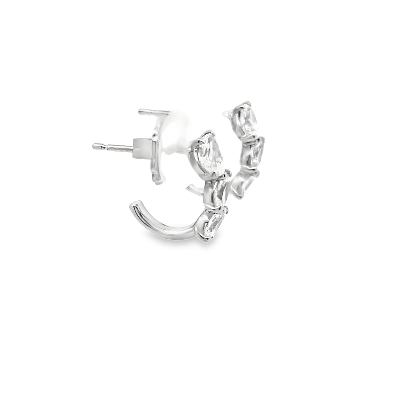 Pear-Cut Diamond Huggie Hoop Earrings in 14K White Gold