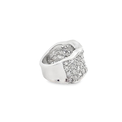 Wide Statement Pave Setting Diamond Ring in 14K White Gold