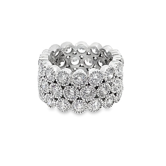 Three Row Bezel-Set Diamond Ring in 14K White Gold