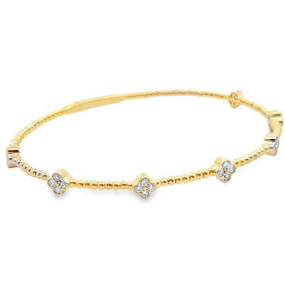 Four Leaf Flower Flexible Bangle Bracelet in 14K Yellow Gold