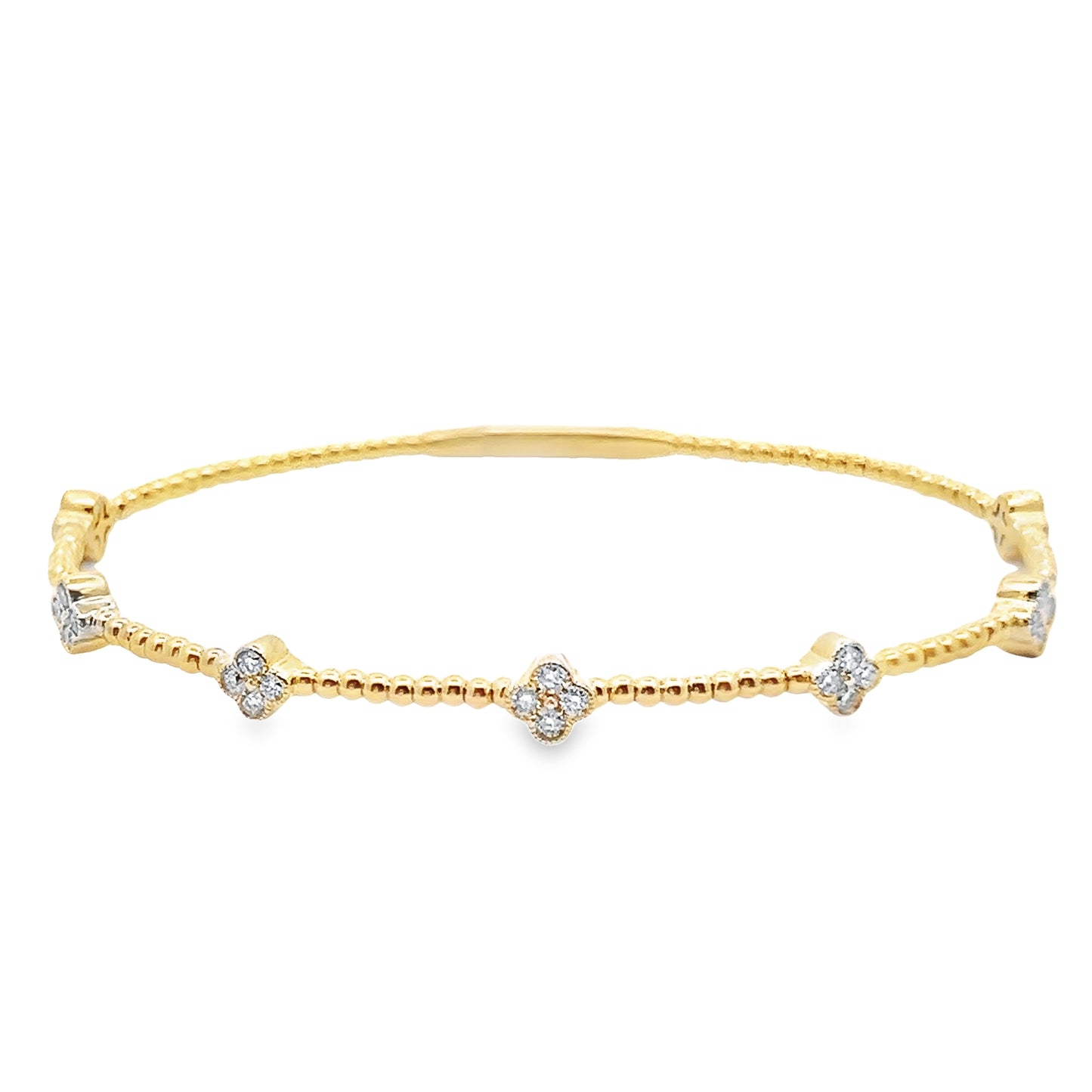 Four Leaf Flower Flexible Bangle Bracelet in 14K Yellow Gold