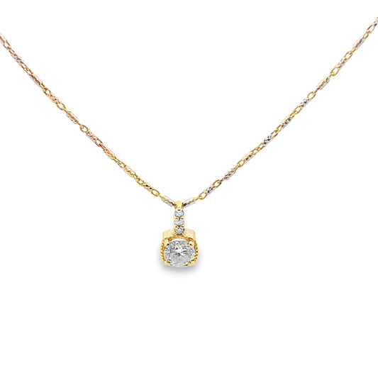 Vintage Solitaire Round-Cut Diamond Pendant Necklace in 14K Yellow Gold