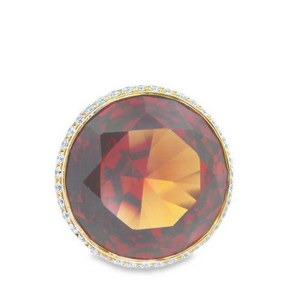Orange Citrine Ring with a Diamond Halo in Platinum