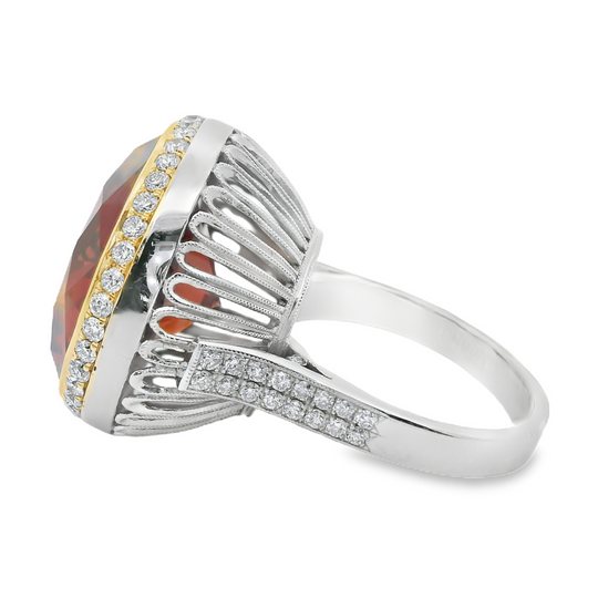 Orange Citrine Ring with a Diamond Halo in Platinum