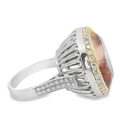 Orange Citrine Ring with a Diamond Halo in Platinum