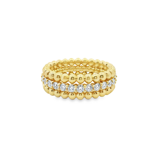 Three Row Bead Gold Ring with Diamonds in 14K Yellow Gold