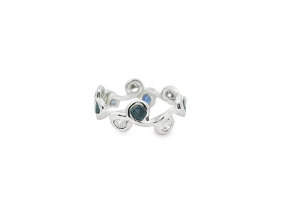 Leafy Motif Sapphire and Diamond Eternity Ring in 14K White Gold