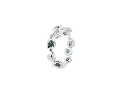 Leafy Motif Sapphire and Diamond Eternity Ring in 14K White Gold