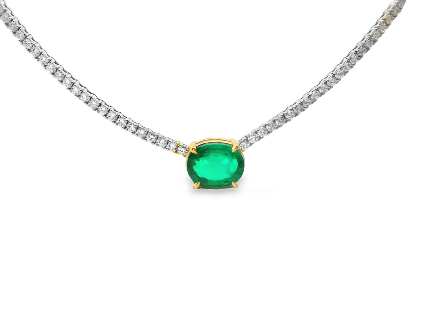 Dani Austin Green Emerald and Diamond Tennis Necklace