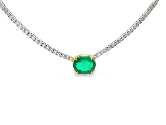 Dani Austin Green Emerald and Diamond Tennis Necklace