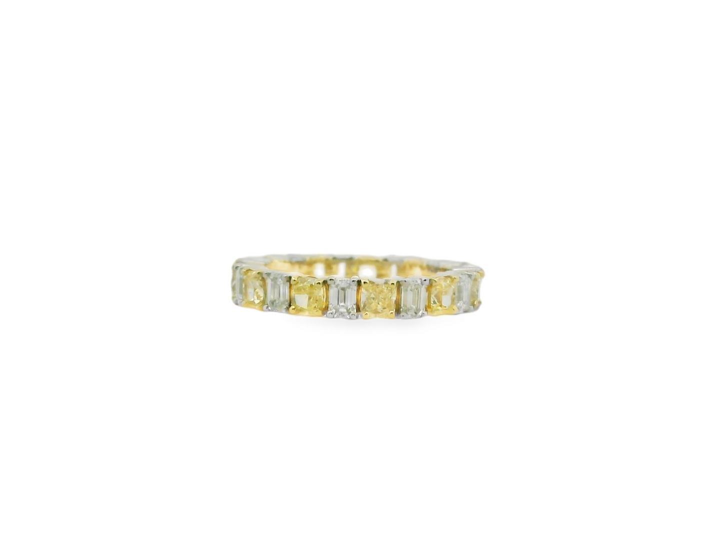 Cushion and Emerald-Cut Yellow and White Diamond Eternity Band